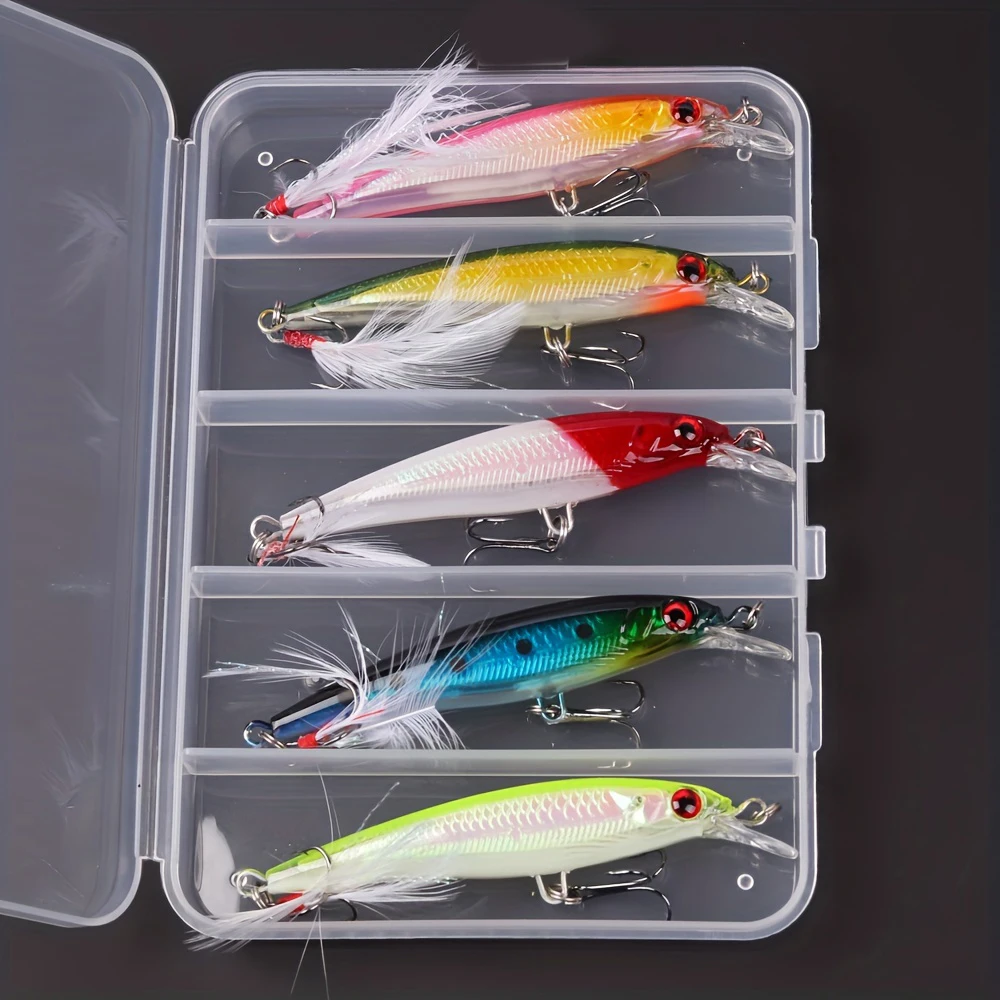 Fishing Lure Accessories - レーザー3Dアイズバイオニックミノー釣りルアー5個/箱 - 13.3g/6.8g ハードベイト、フェザートリプルフック付きでより多くの魚を捕まえる