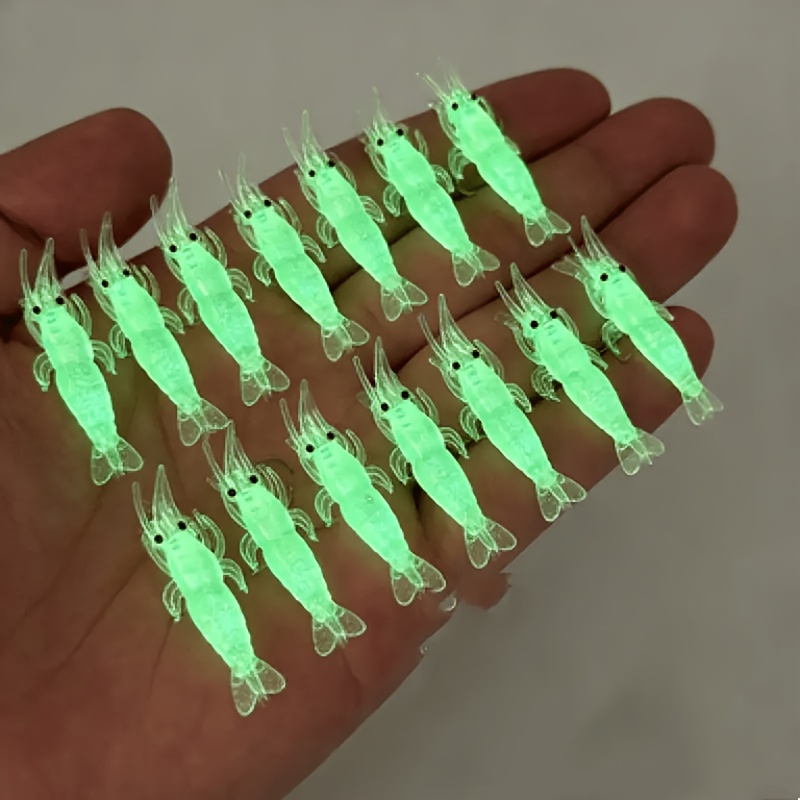 Fishing Lure Soft Plastic - 10個入り、発光するエビ型の釣り用ルアー。フック付きのソフトプラスチック製で、夜釣り、海水釣り、淡水釣りに適しています。